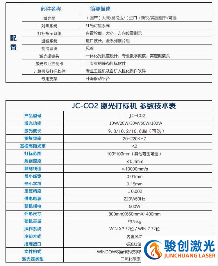 塑料材质二氧化碳激光打标机(图3) 参数